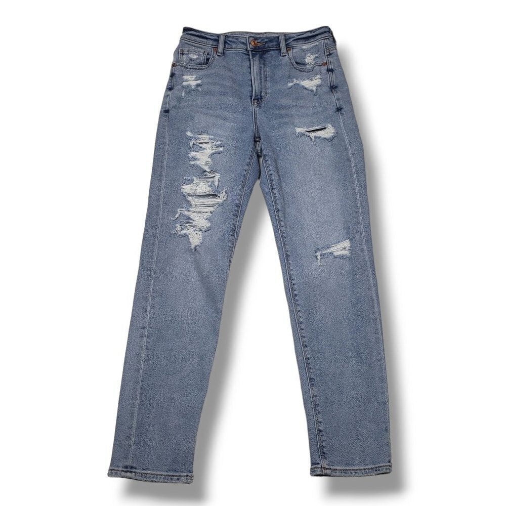American Eagle Mom Jeans Womens 0 Distressed Ripped‎ Light Wash